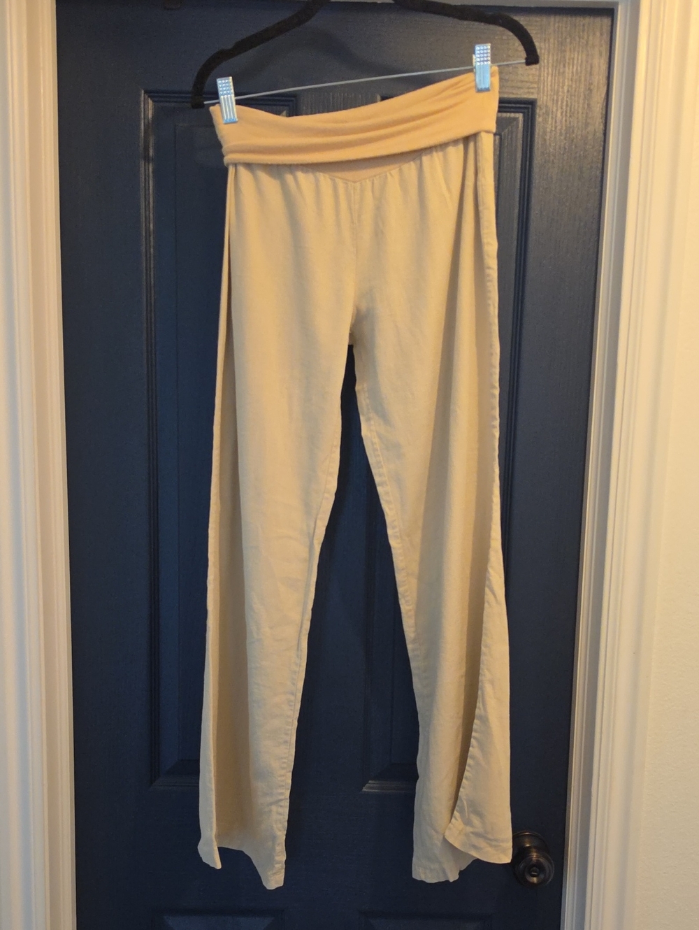 Women's Small Linen Love Tree Cream Fold-Over Waist Wide-Leg Pants
